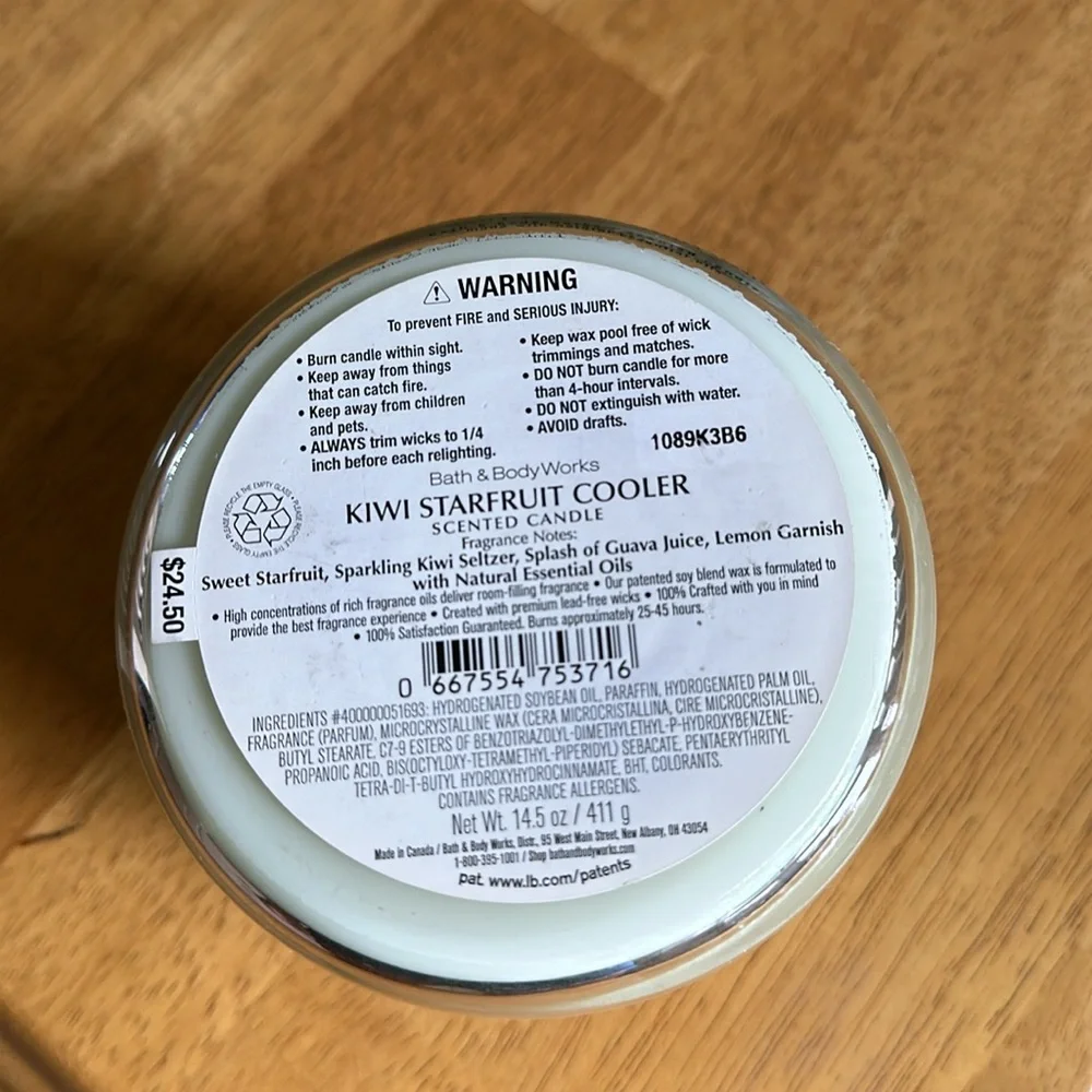 Bath & Bodyworks Kiwi Starfruit Cooler 3 wick candle - Picture 3 of 3